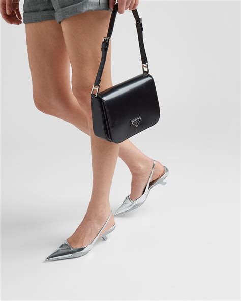 prada brushed leather slingback pumps|Prada metallic leather slingback pumps.